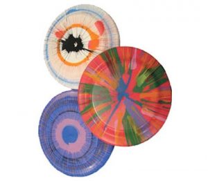 Spin Art Frisbees - Place a 9" white Frisbee on a spinning machine to create crazy designs by squeezing paint onto the spinning Frisbee.