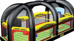 All In One Sports Arena - All in 1 Sports Arena inflatable game will satisfy any sports fan with eight different game choices! Enjoy traditional team sports such as basketball, football, and soccer, as well as gymnasium classics like dodgeball, first n' goal, and volleyball and more!